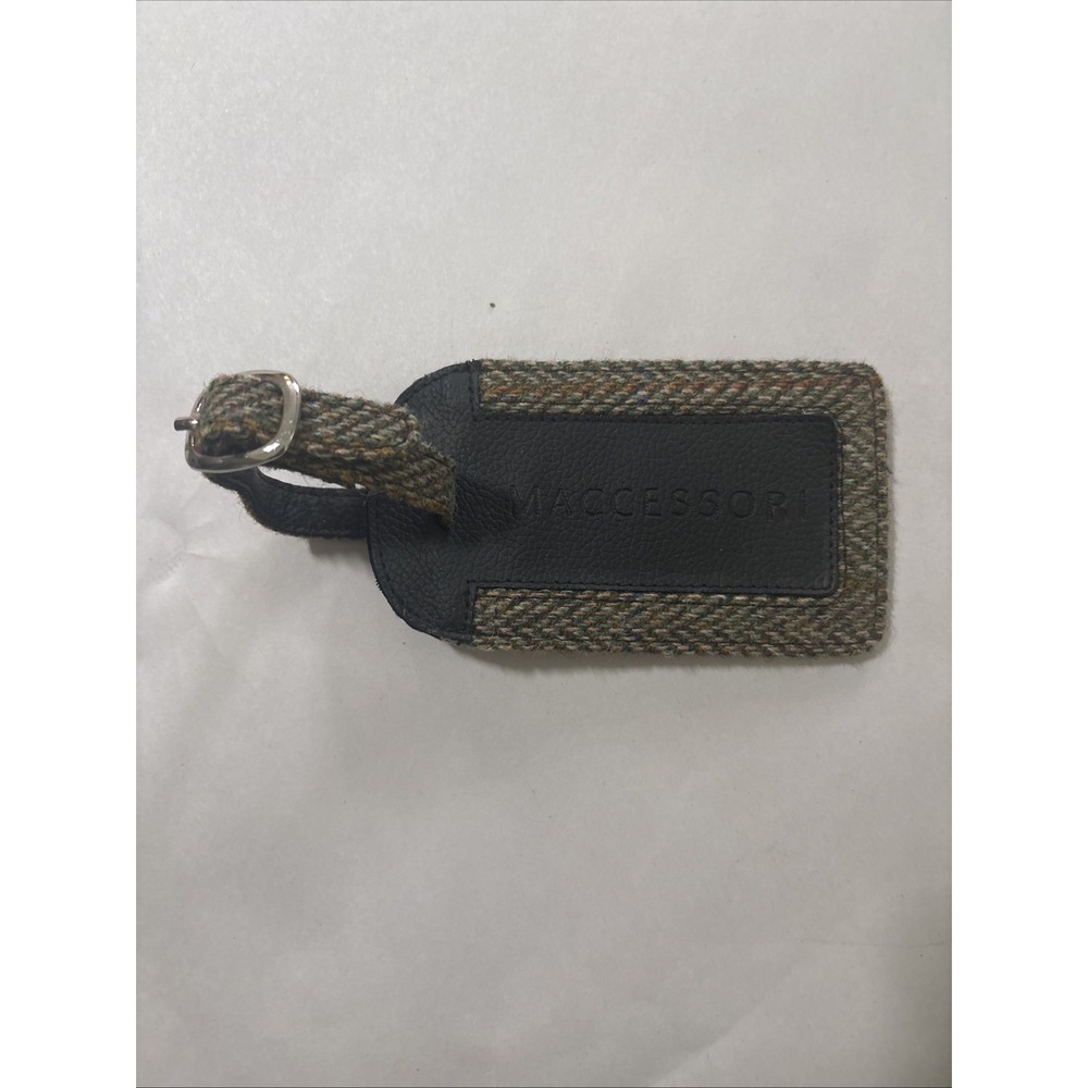 Scotland Harris Tweed Maccessori Olive Brown Herringbone Travel Luggage Tag EUC